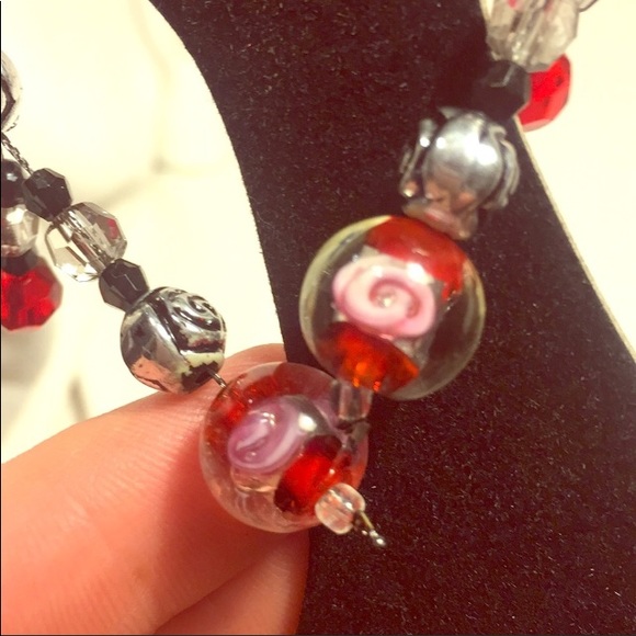 Red black clear BoHo OOAK glass retro pierced dangle sexy RETRO hippie earrings - Picture 11 of 17